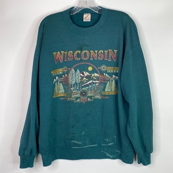 Jerzees Other - Vintage Jerzees Wisconsin Green Crewneck Sweatshirt Size Large Grunge